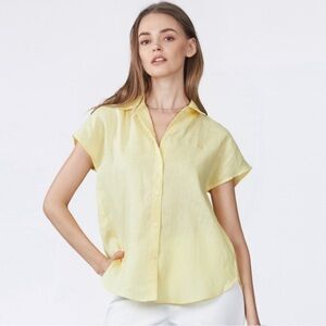 NWT J.Crew Short-sleeve linen-blend button-up shirt yellow. Size XL